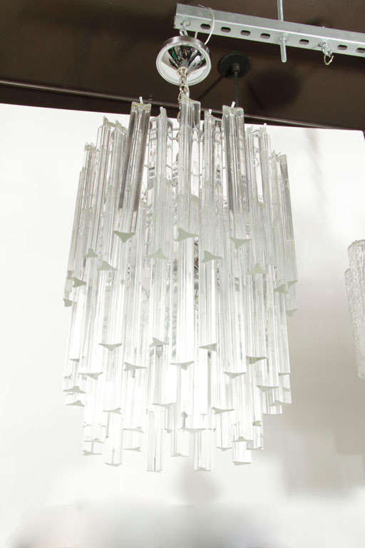 Mid-20th Century Mid Century Modern Three-Tier Camer Crystal Chandelier with Chrome Fittings For Sale
